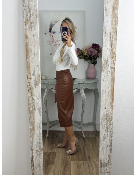 Falda Polipiel lazada camel