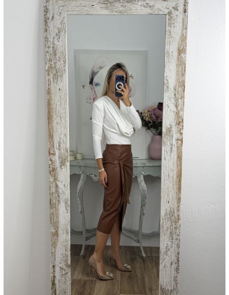 Falda Polipiel lazada camel