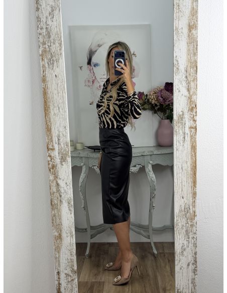 Falda Polipiel lazada negra