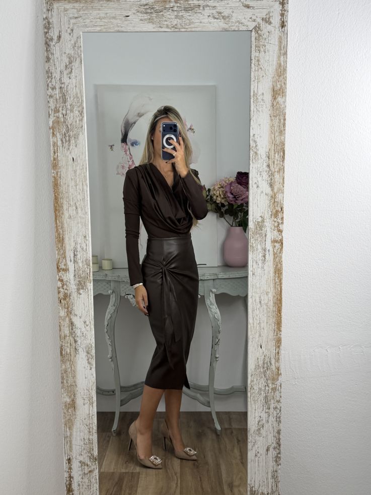 Falda Polipiel lazada choco