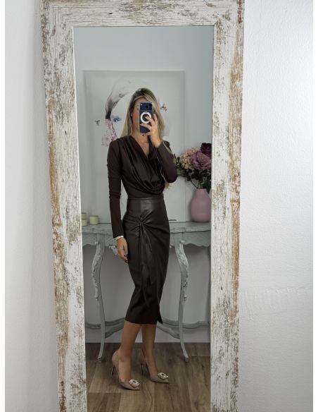 Falda Polipiel lazada choco