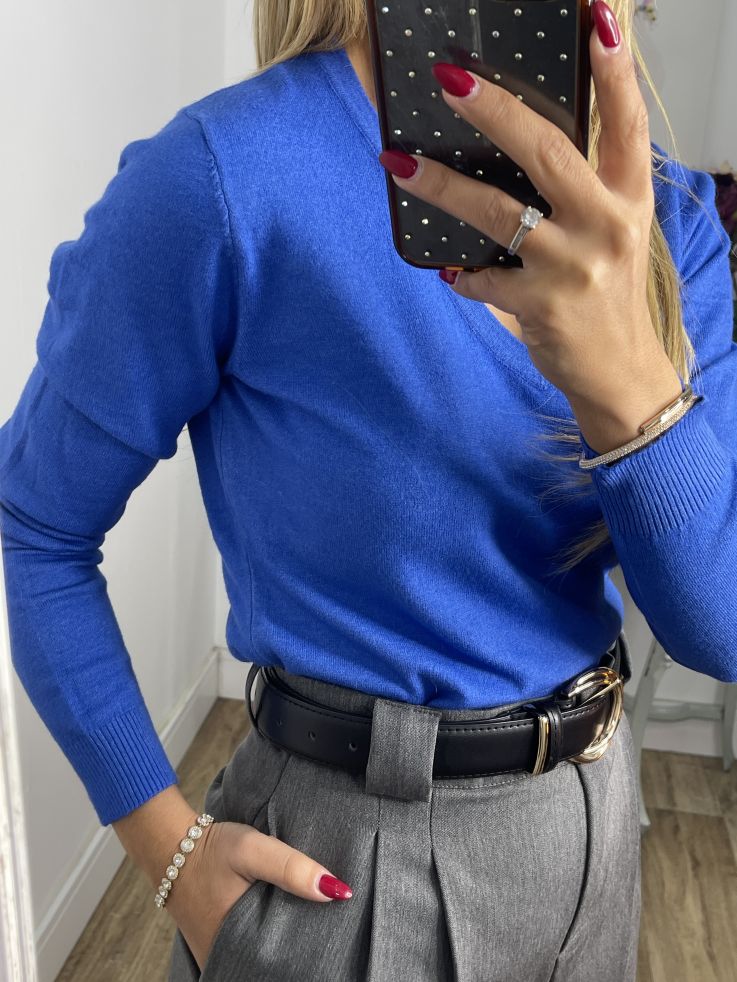 Jersey básico cuello de pico azul