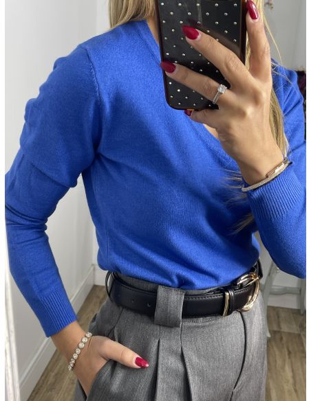 Jersey básico cuello de pico azul