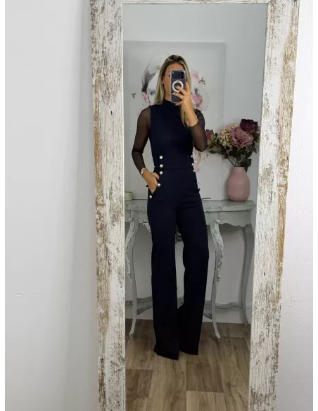 Body de tull azul marino