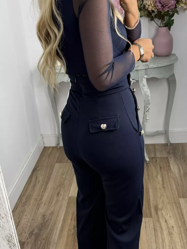 Body de tull azul marino
