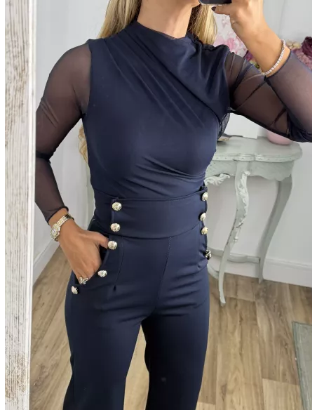 Body de tull azul marino