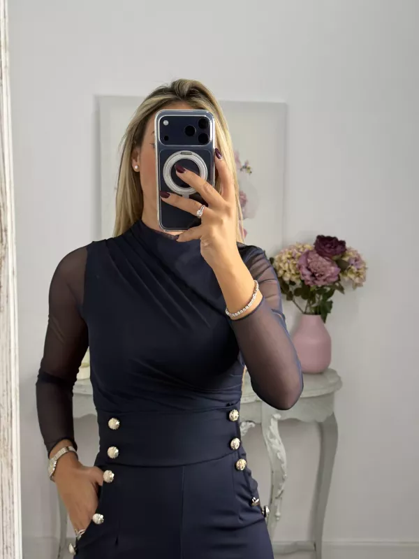 Body de tull azul marino