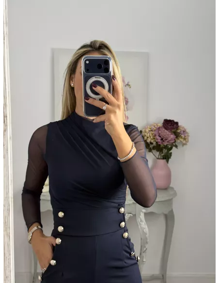 Body de tull azul marino