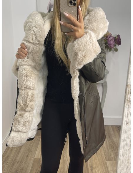Abrigo Parka Verde con pelo beige