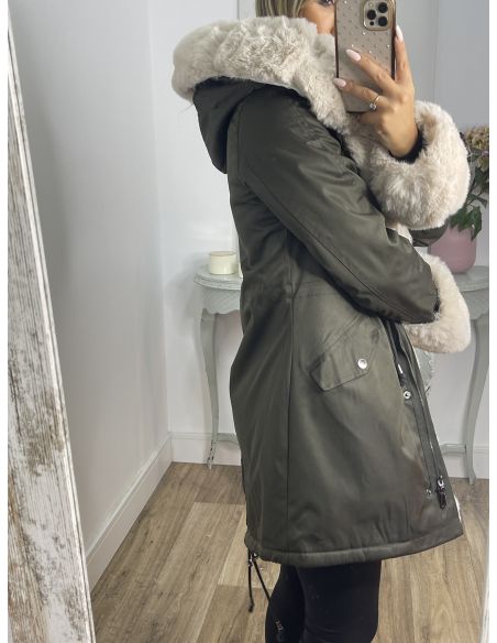 Abrigo Parka Verde con pelo beige