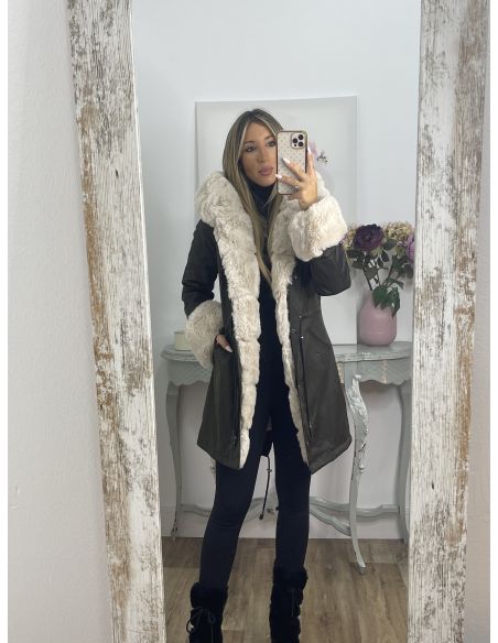 Abrigo Parka Verde con pelo beige