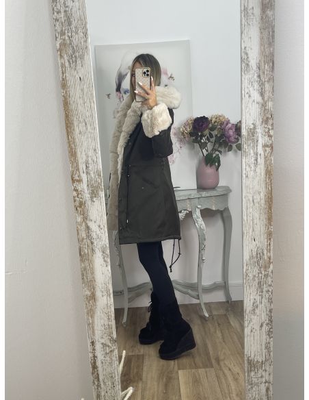 Abrigo Parka Verde con pelo beige