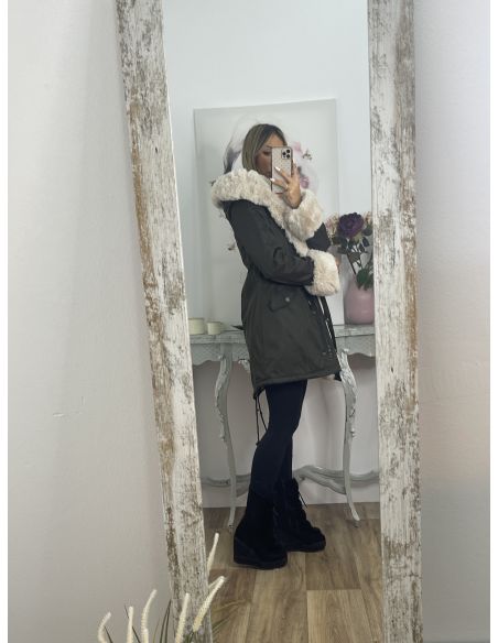 Abrigo Parka Verde con pelo beige