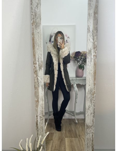 Abrigo Parka Verde con pelo beige