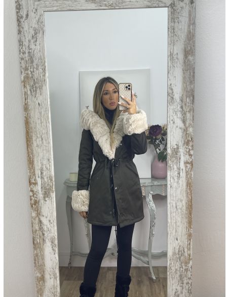 Abrigo Parka Verde con pelo beige
