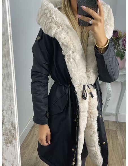 Abrigo Parka negro con pelo beige