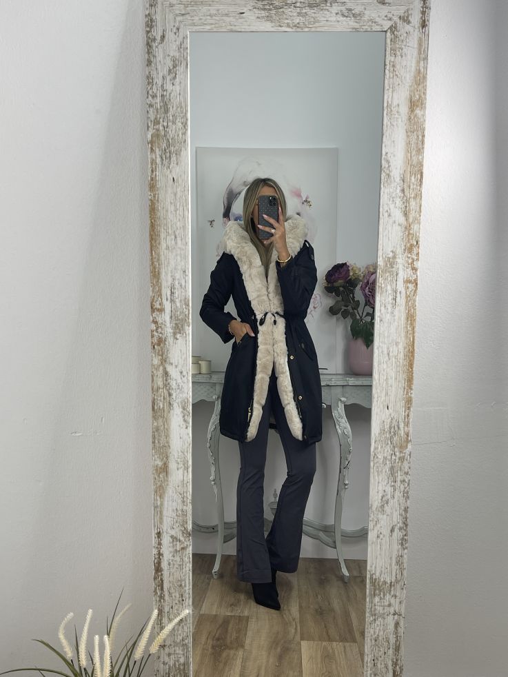 Abrigo Parka negro con pelo beige