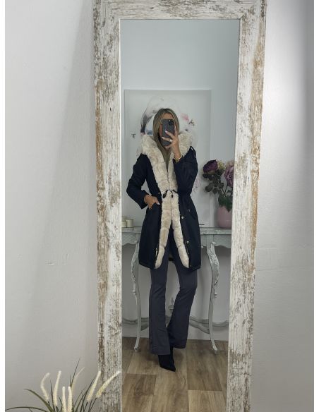 Abrigo Parka negro con pelo beige