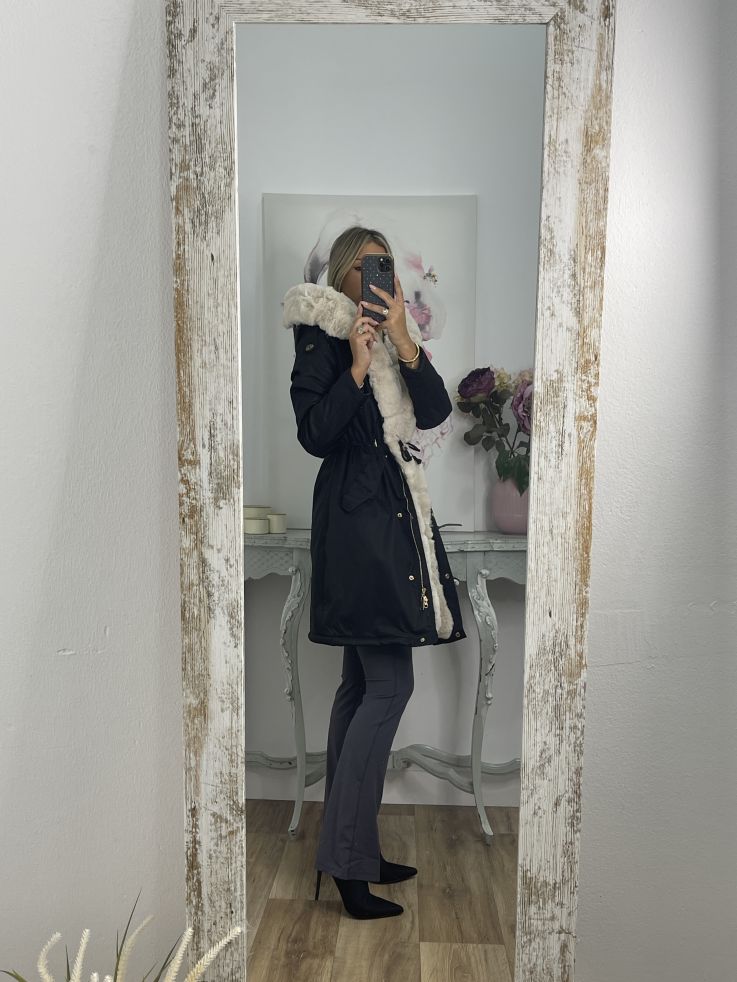 Abrigo Parka negro con pelo beige