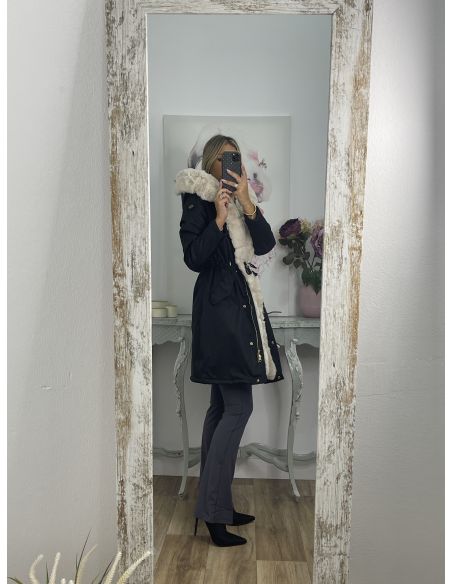 Abrigo Parka negro con pelo beige