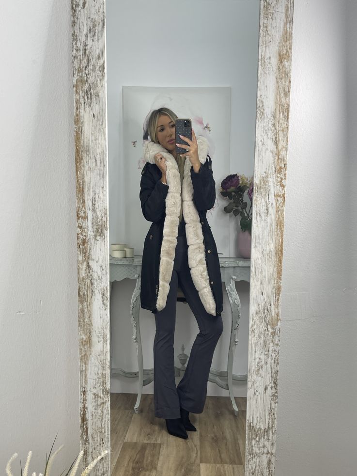 Abrigo Parka negro con pelo beige