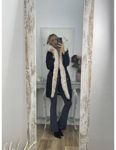 Abrigo Parka negro con pelo beige