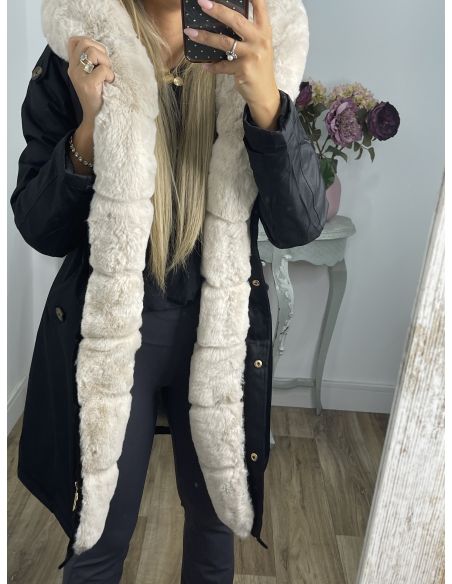 Abrigo Parka negro con pelo beige
