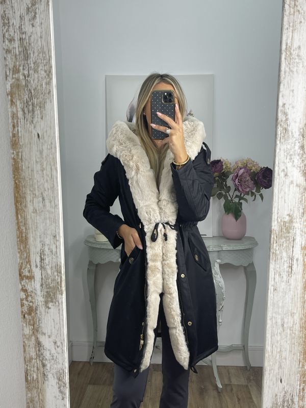 Abrigo Parka negro con pelo beige
