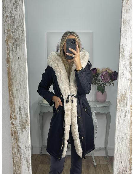 Abrigo Parka negro con pelo beige