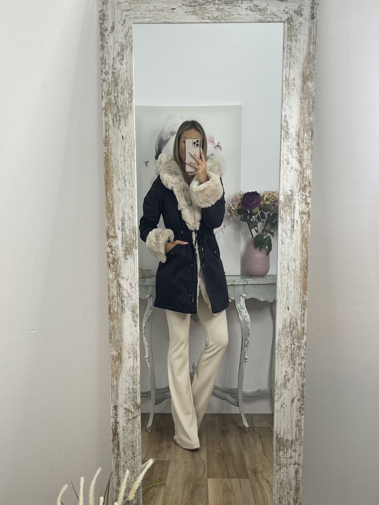 Abrigo Parka negro con pelo