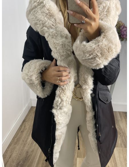 Abrigo Parka negro con pelo