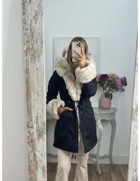 Abrigo Parka negro con pelo