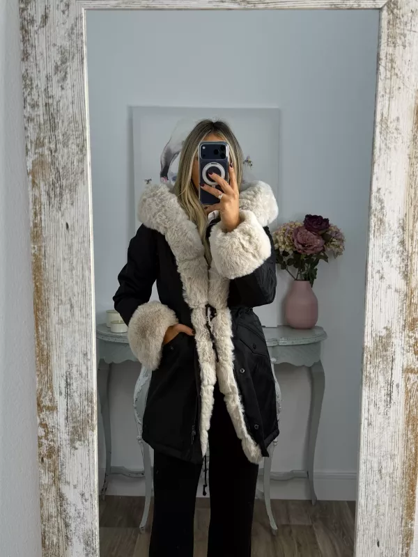 Abrigo Parka negro con pelo