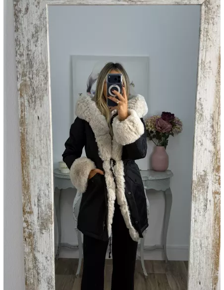 Abrigo Parka negro con pelo