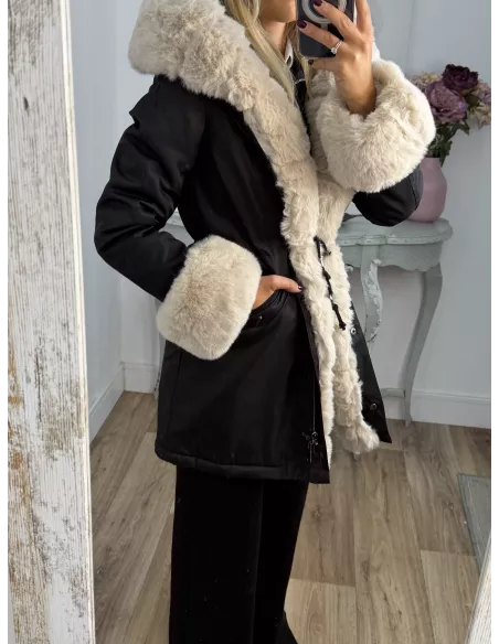 Abrigo Parka negro con pelo