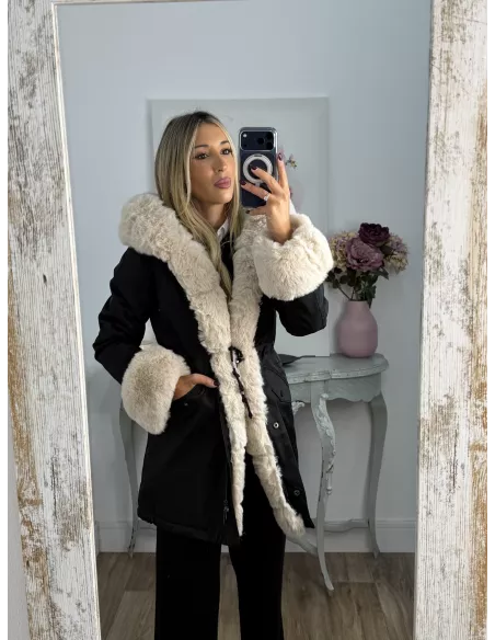 Abrigo Parka negro con pelo