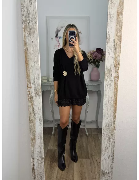 Jersey broche dorado negro