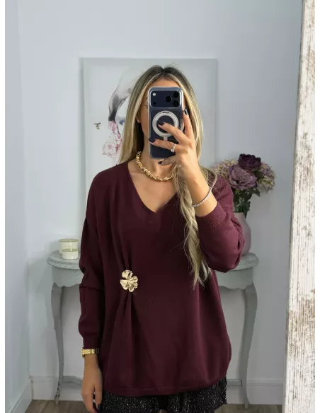 Jersey broche dorado berenjena