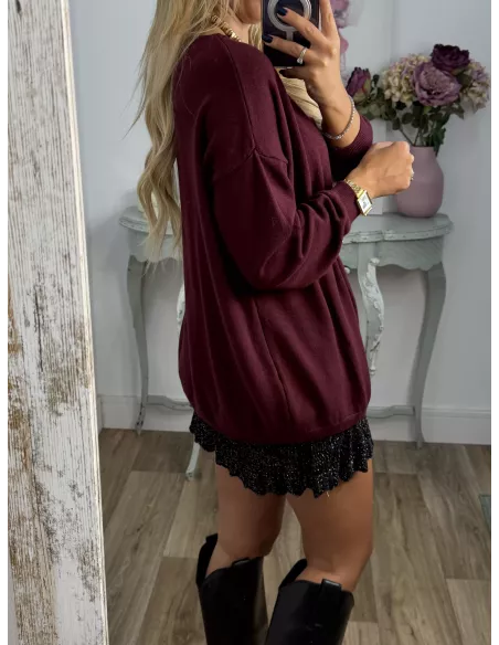 Jersey broche dorado berenjena