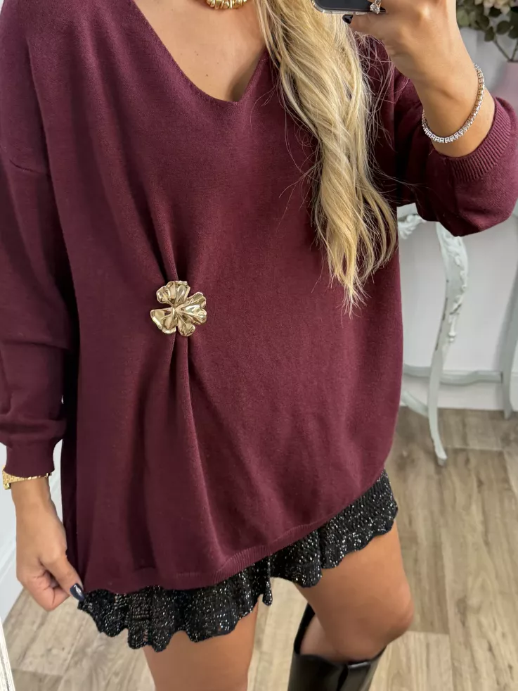 Jersey broche dorado berenjena