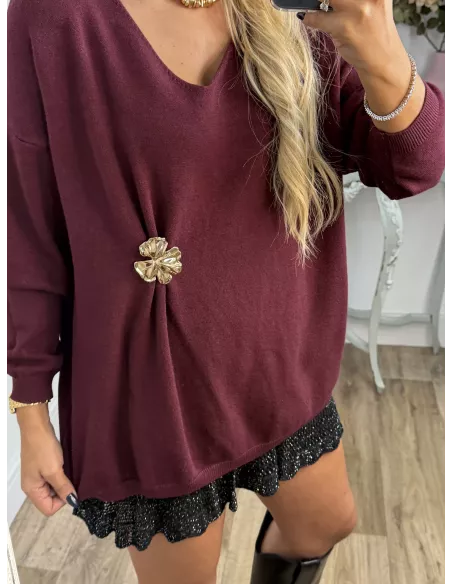 Jersey broche dorado berenjena