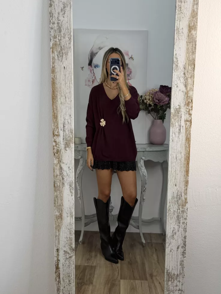 Jersey broche dorado berenjena