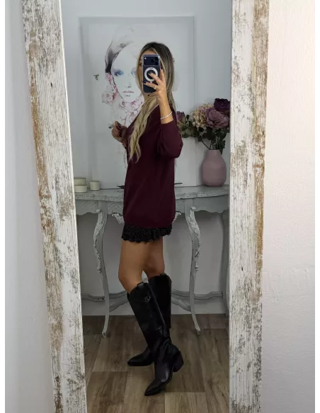 Jersey broche dorado berenjena