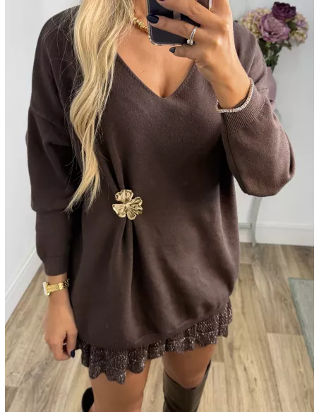 Jersey broche dorado marrón