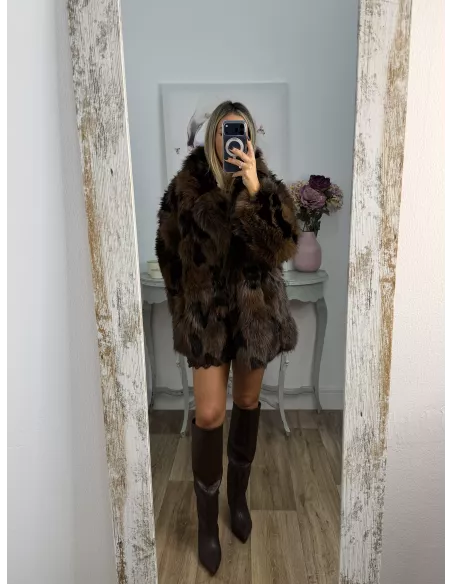 Abrigo Galán tonos chocolate y negro