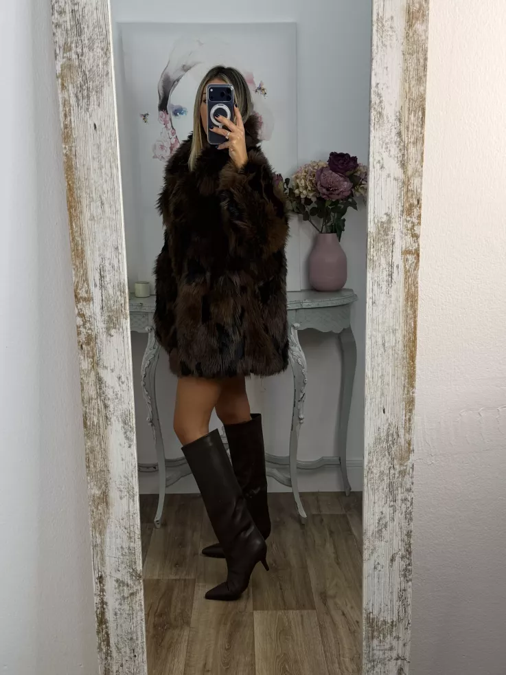 Abrigo Galán tonos chocolate y negro