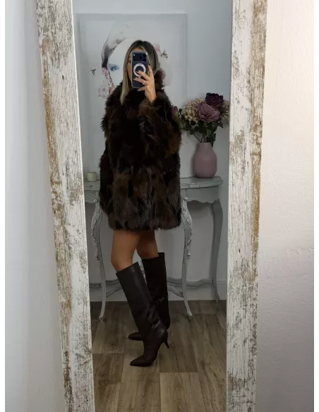 Abrigo Galán tonos chocolate y negro