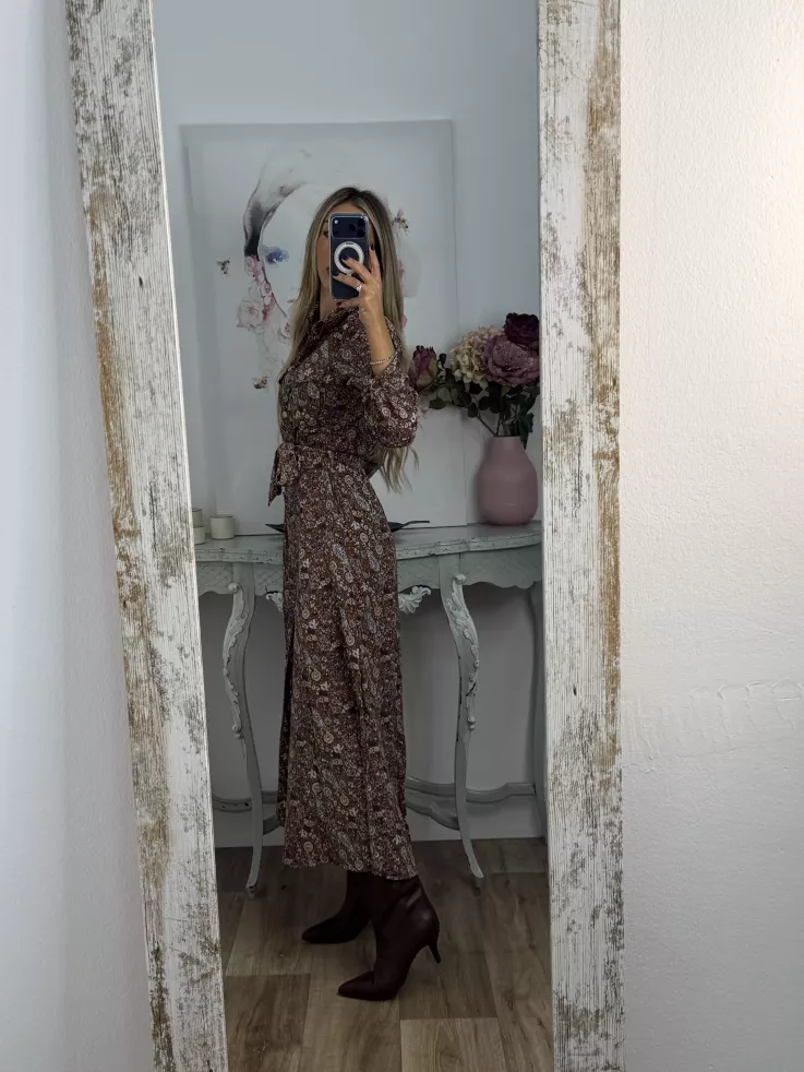Vestido Lina camisero flores marrones
