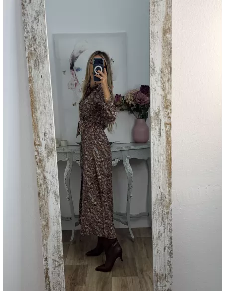 Vestido Lina camisero flores marrones