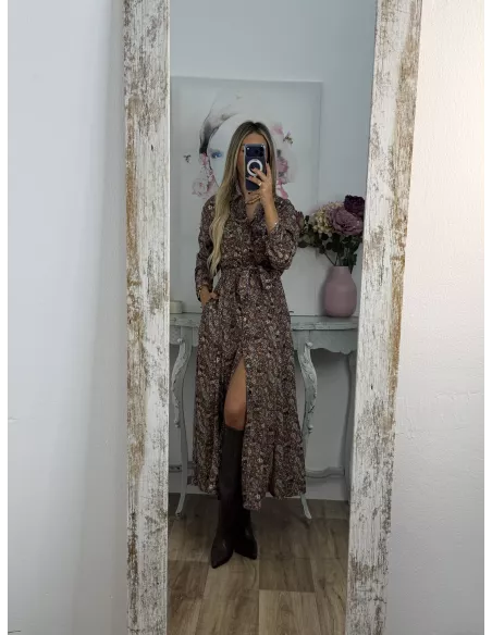 Vestido Lina camisero flores marrones